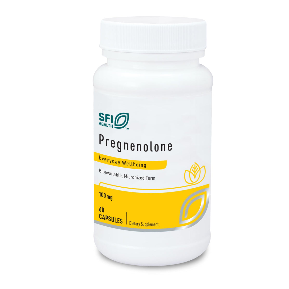 SFI Health Pregnenolone bottle front view highlighting 100 mg capsules for potential memory support