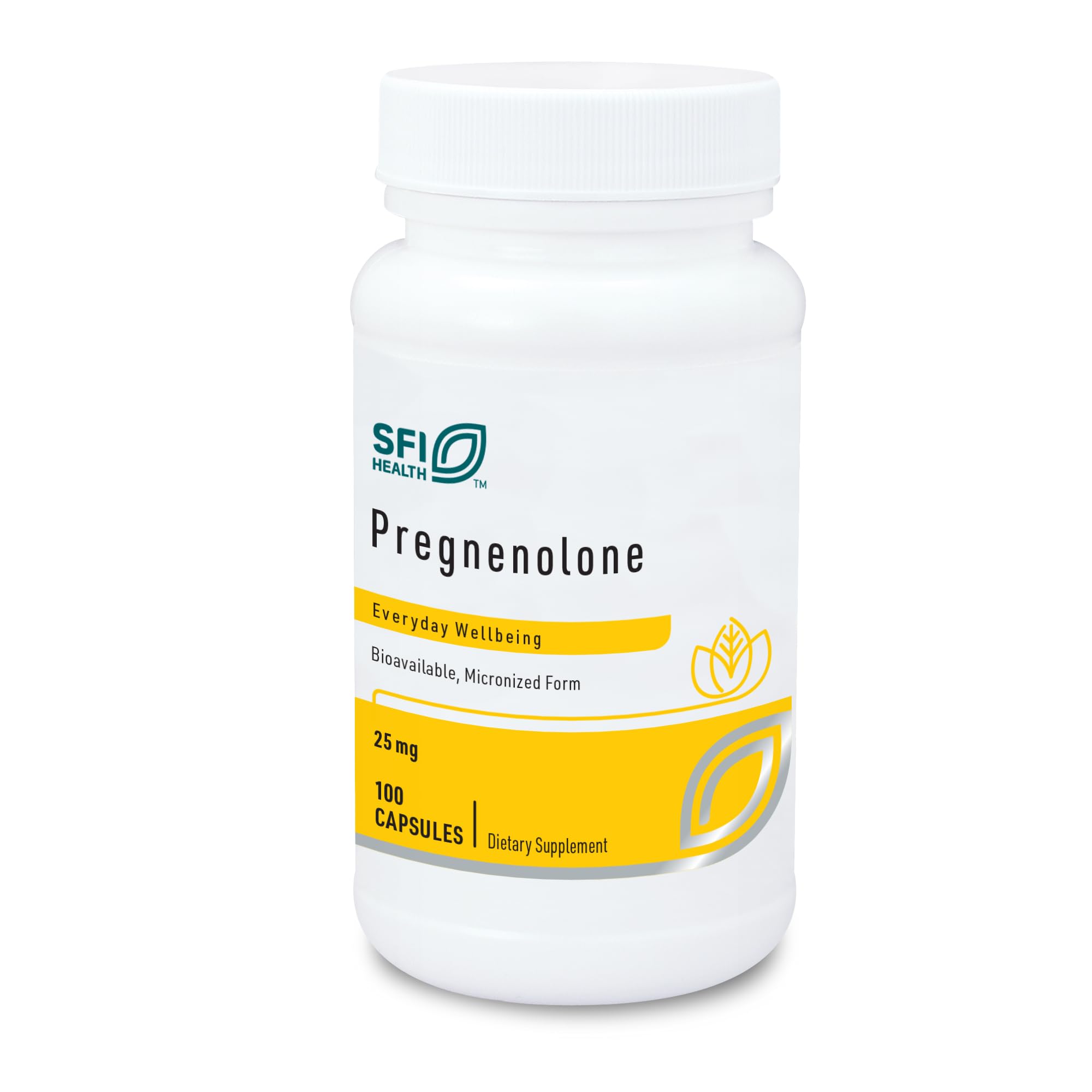 SFI Health Pregnenolone bottle front showing 25 mg per capsule