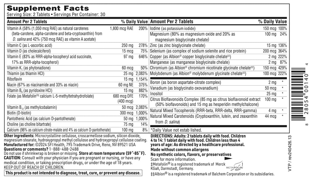 Ingredient panel highlights methyl folate and B12 in VitaPrime.