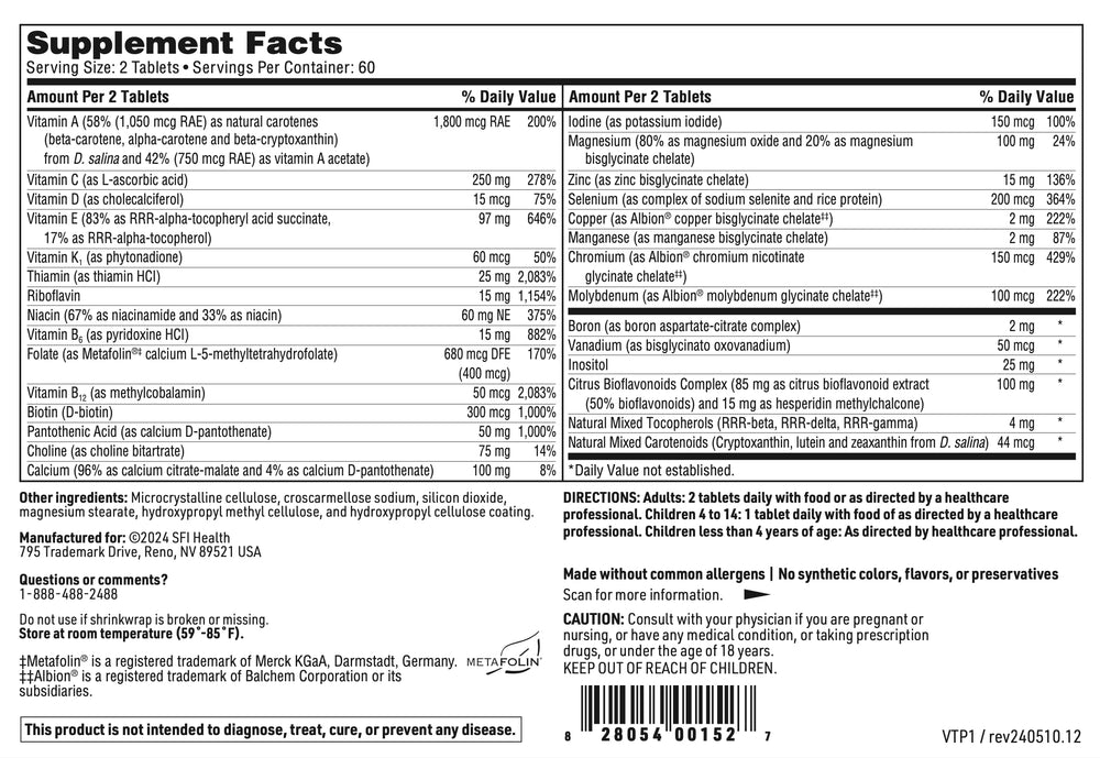 SFI Health VitaPrime methyl folate and B12 content featured on label.