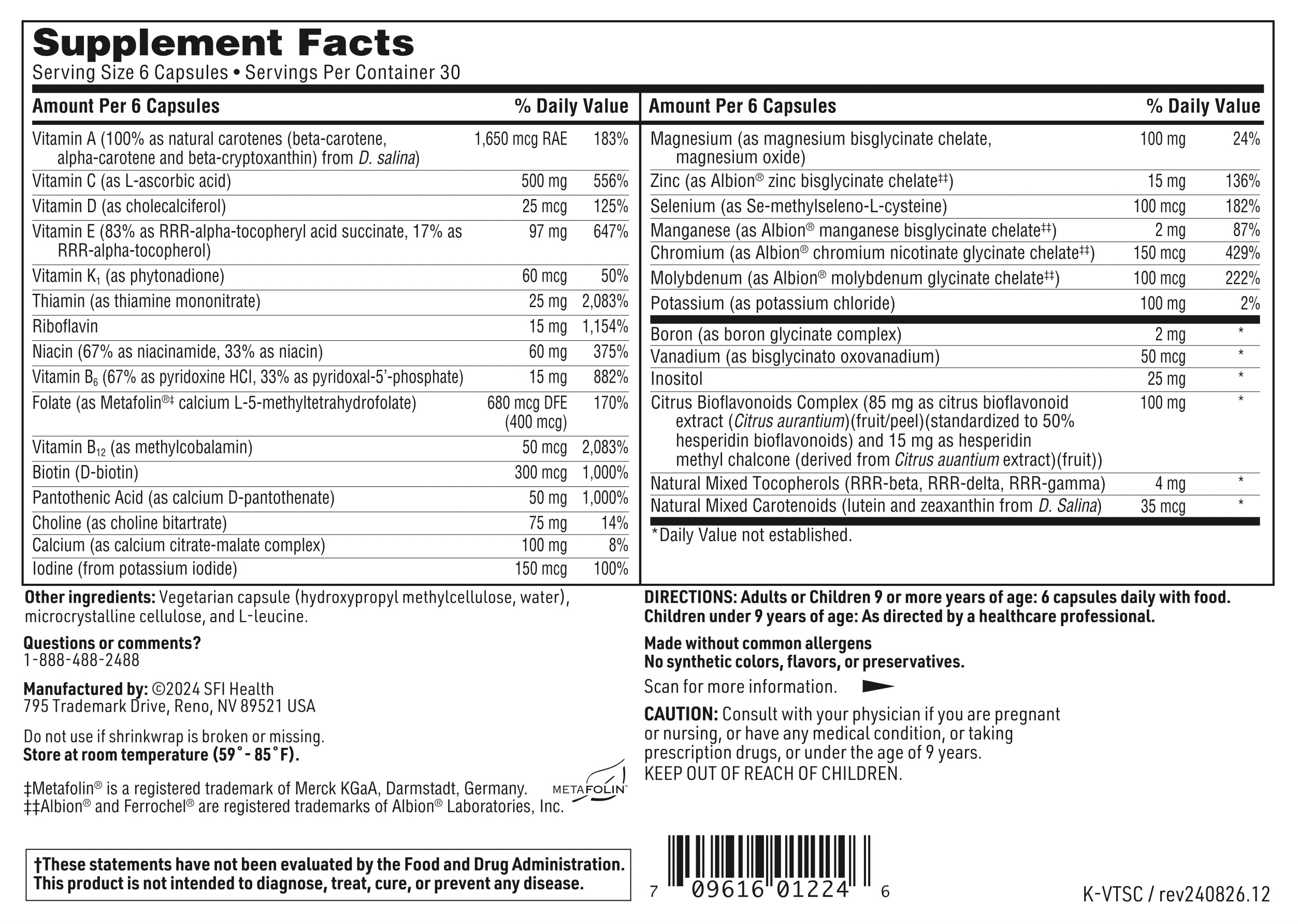 SFI Health VitaSpectrum Kids gluten-free label indicating allergen safety