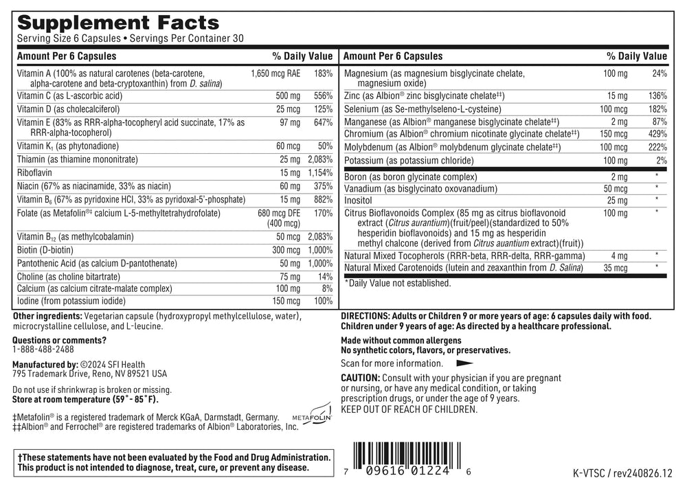 SFI Health VitaSpectrum Kids gluten-free label indicating allergen safety