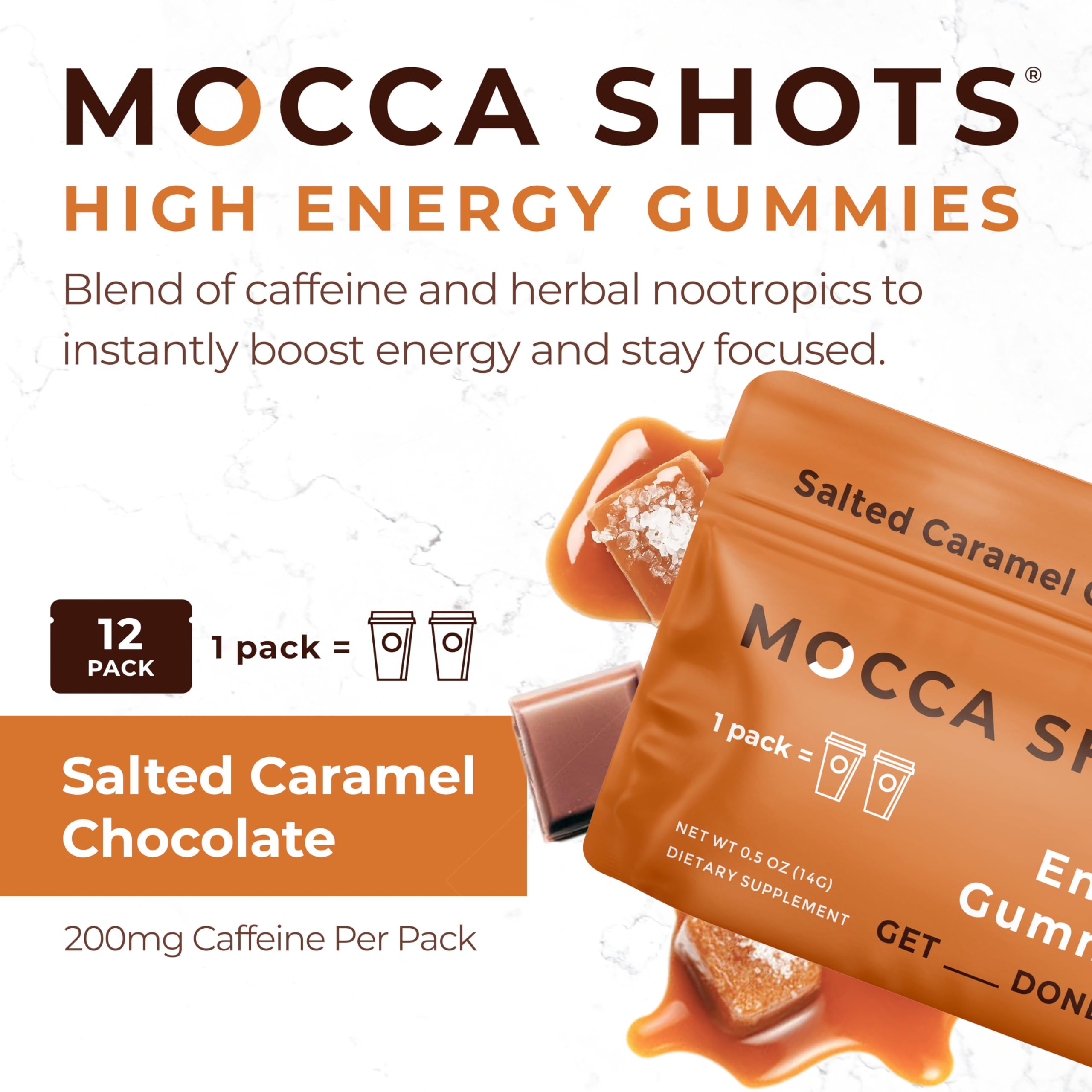 SGC Mocca Shots two gummies close-up shows potent caffeine, quick lift