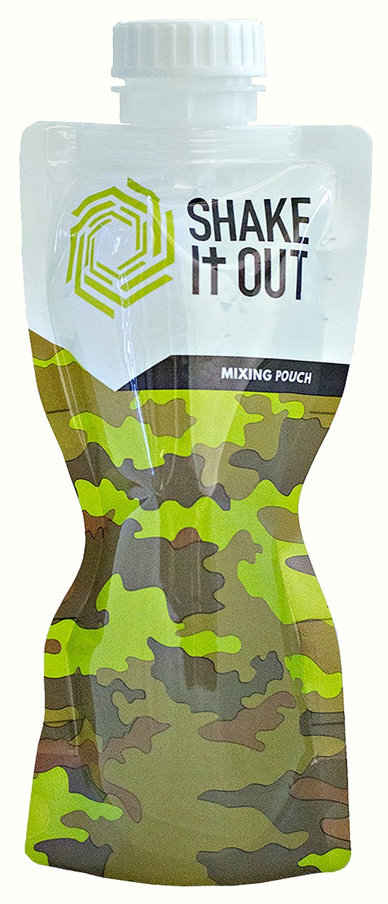 Shake It Out collapsible shaker in camo with closed lid for portable mixing