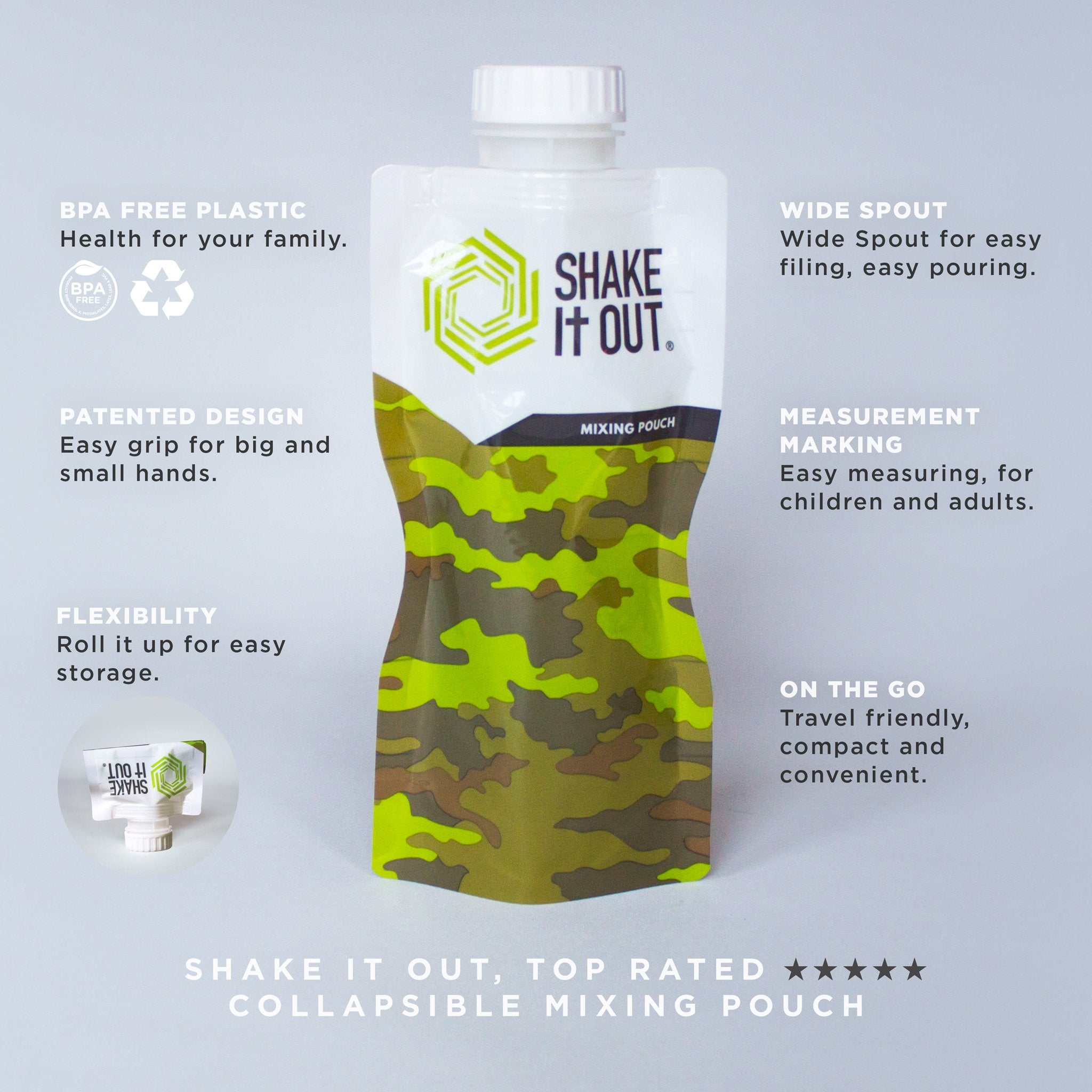 Shake It Out folded flat for travel and space saving