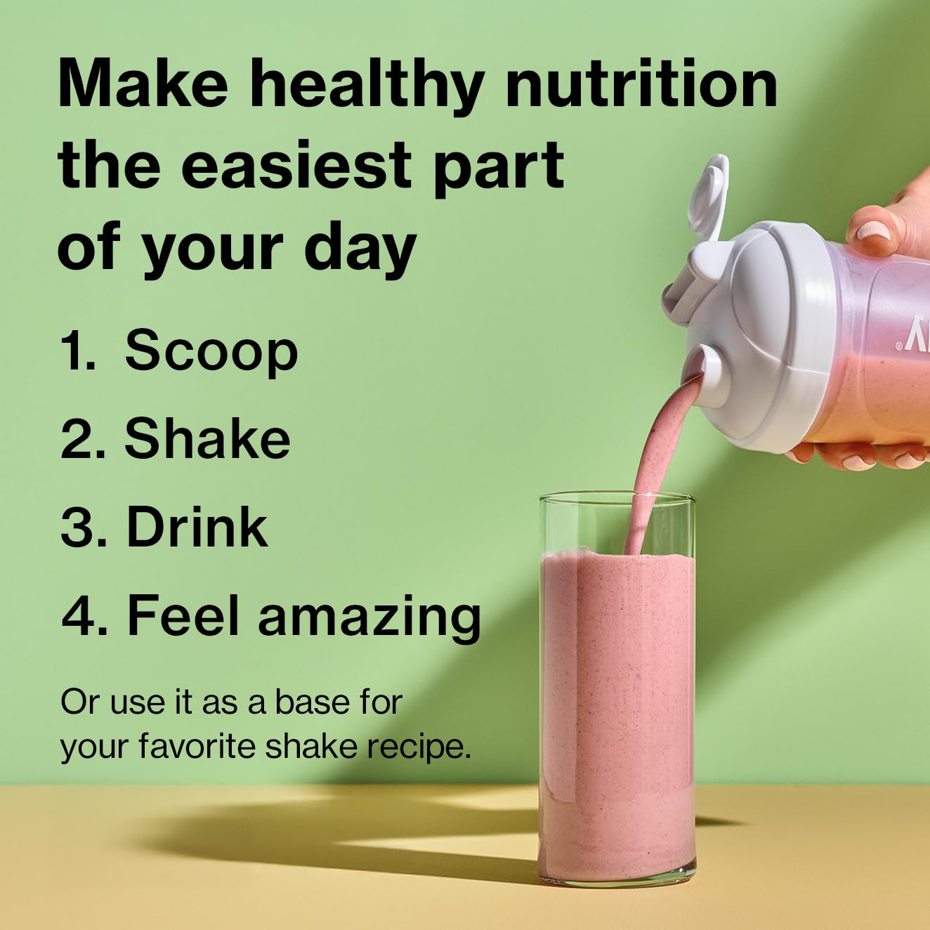 Shakeology vanilla pre-workout shake scene hints easy-to-use daily protein for energy.