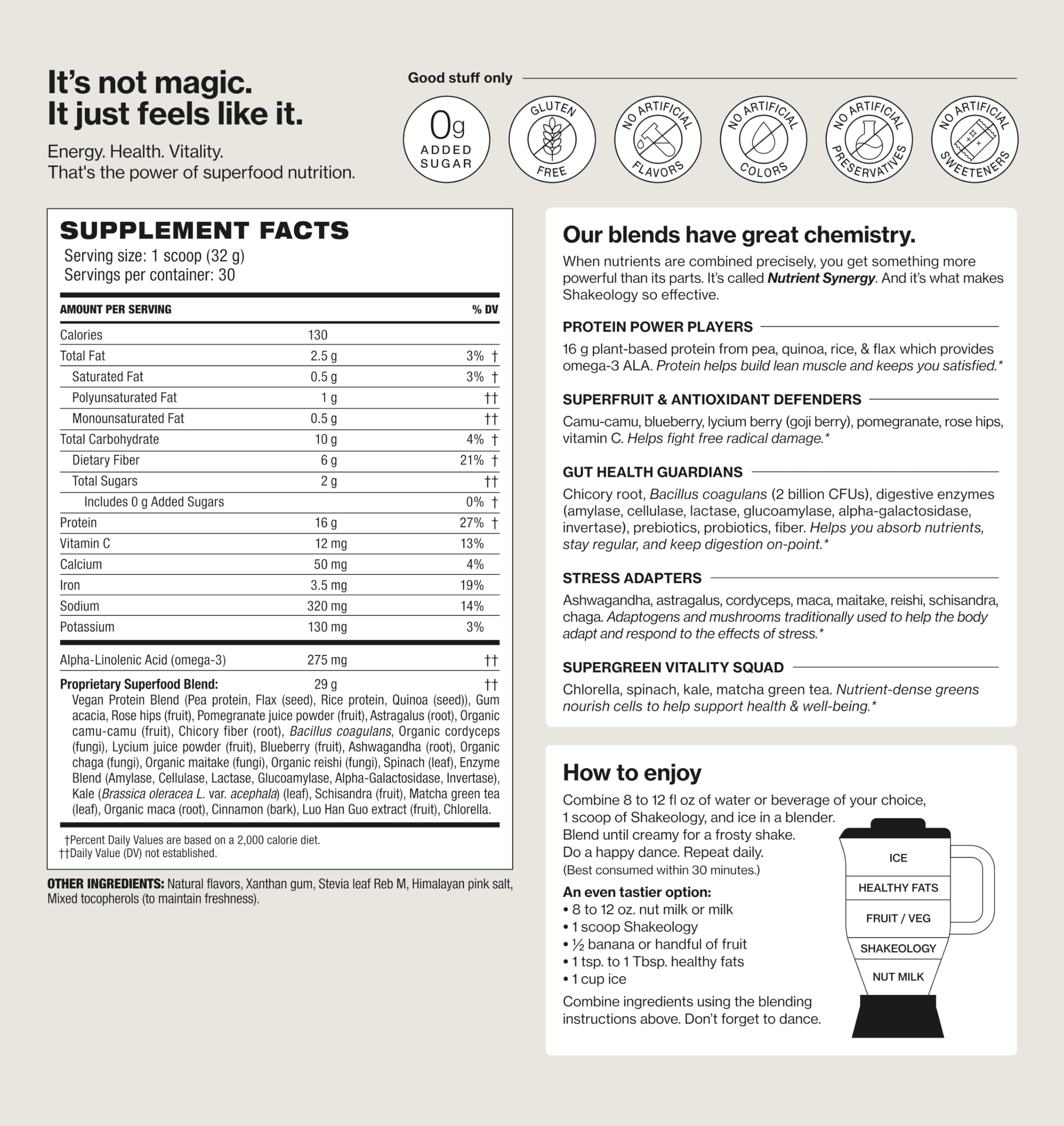 Shakeology vanilla scoop into glass emphasizes easy, crave-curbing protein for post-workout recovery.