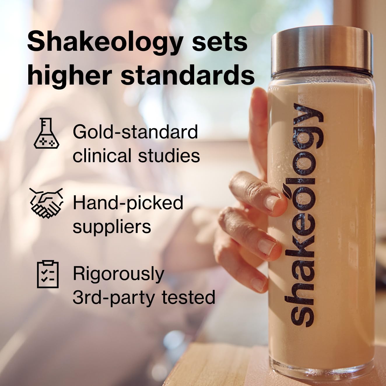 Shakeology packaging shot highlighting gluten-free formulation and premium protein