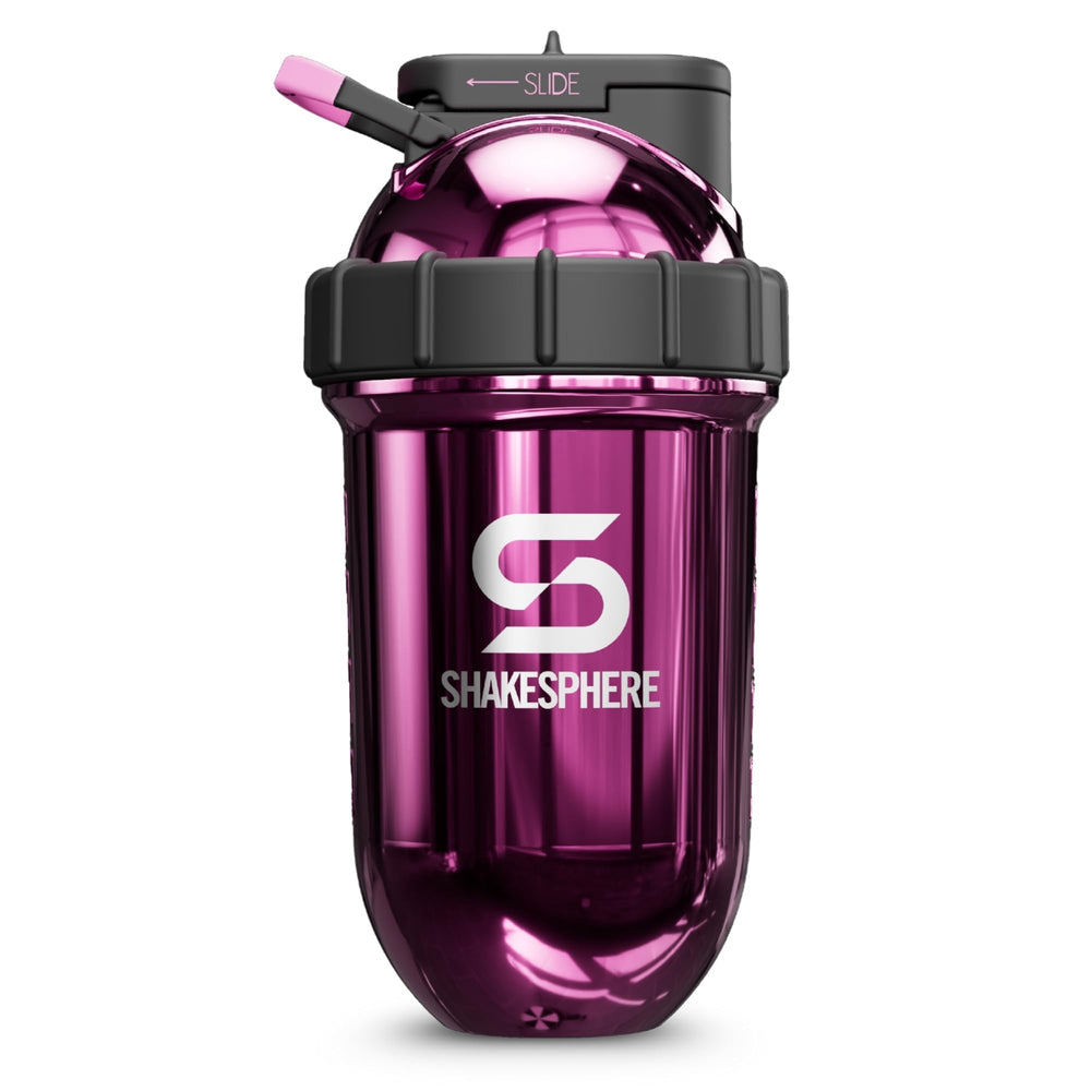 SHAKESPHERE 24oz insulated pink shaker bottle keeps drinks cold longer.
