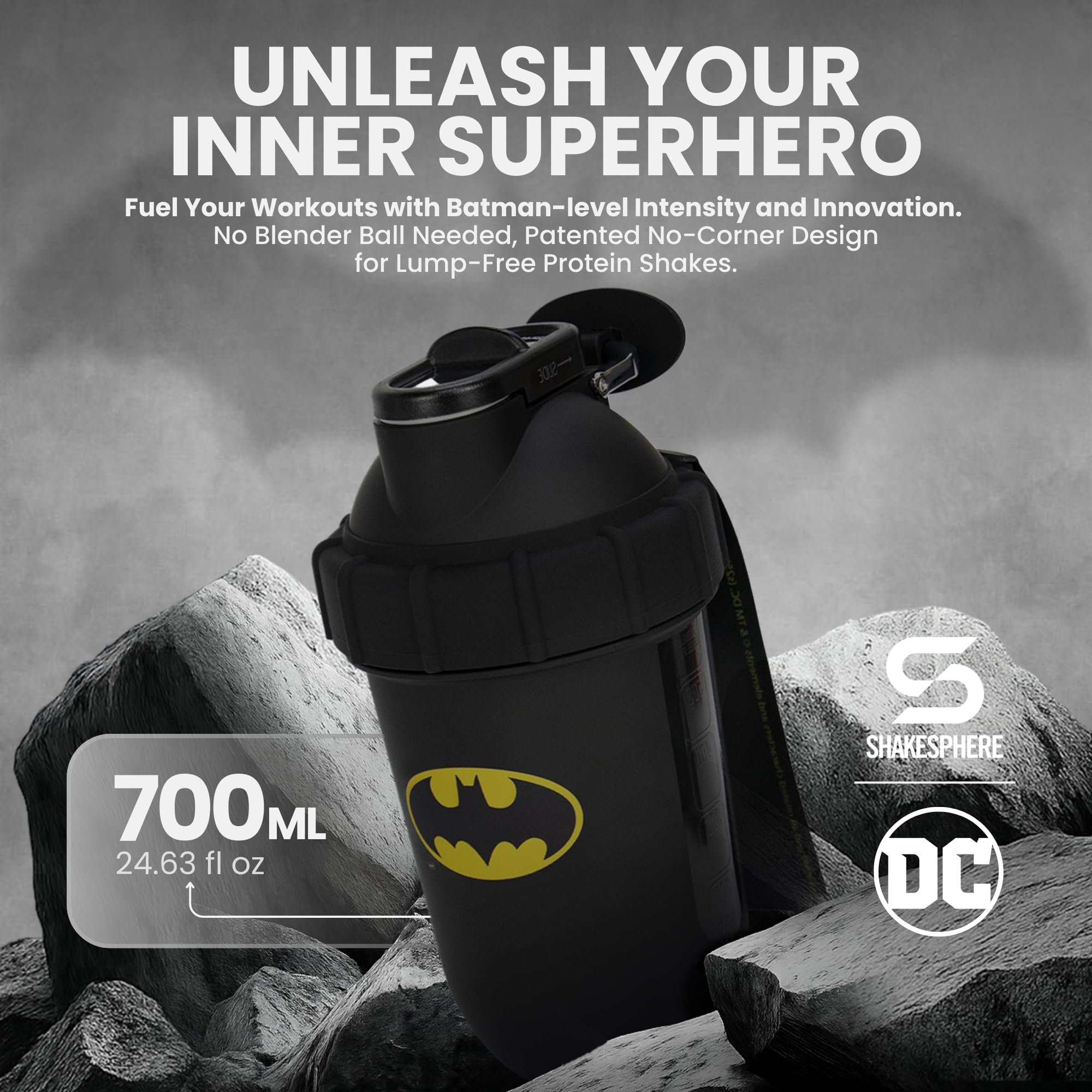 SHAKESPHERE Batman Edition matte finish highlights stealth style for workouts and daily use.