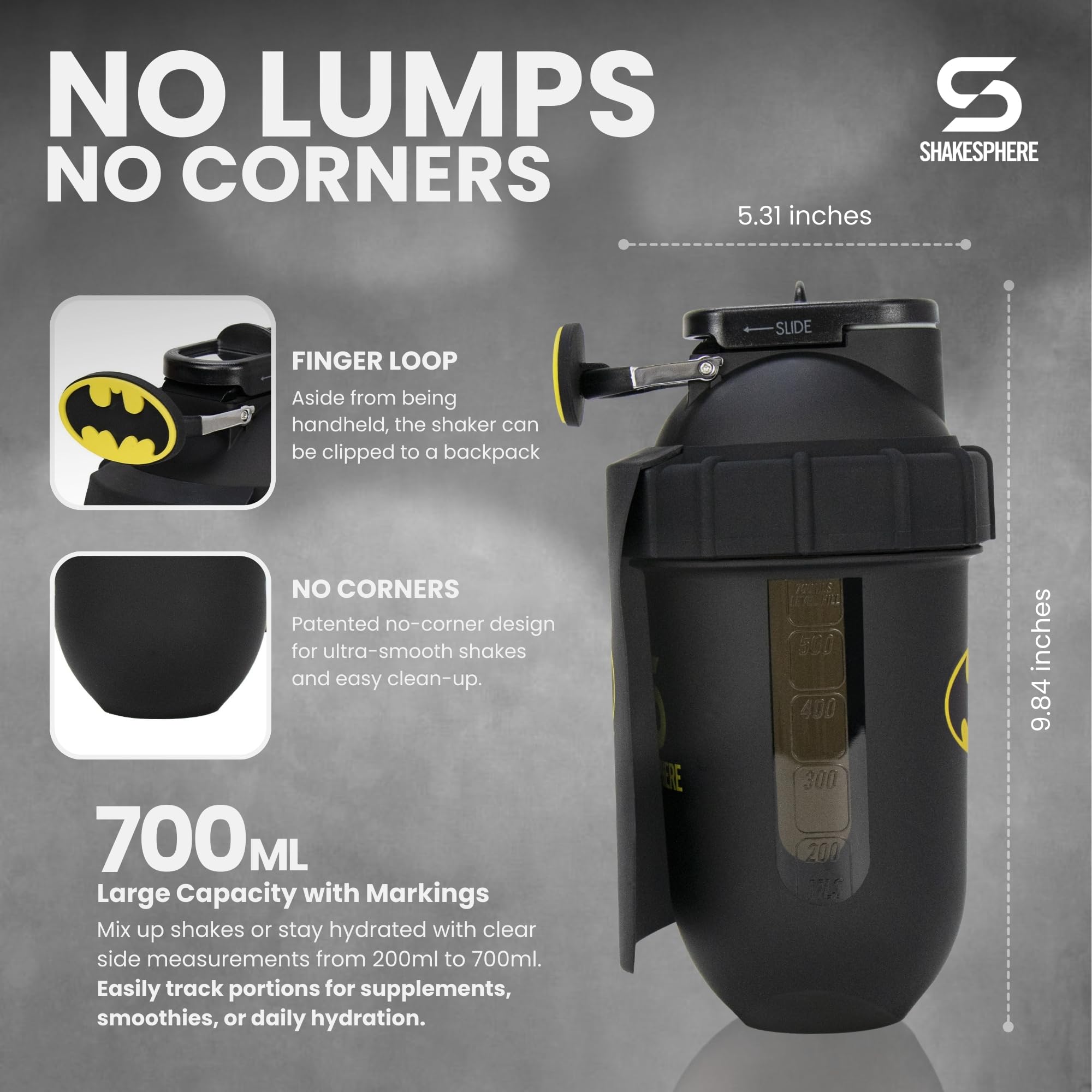 SHAKESPHERE BPA-free crystal-clear shaker promotes safe hydration during workouts and daily routines.