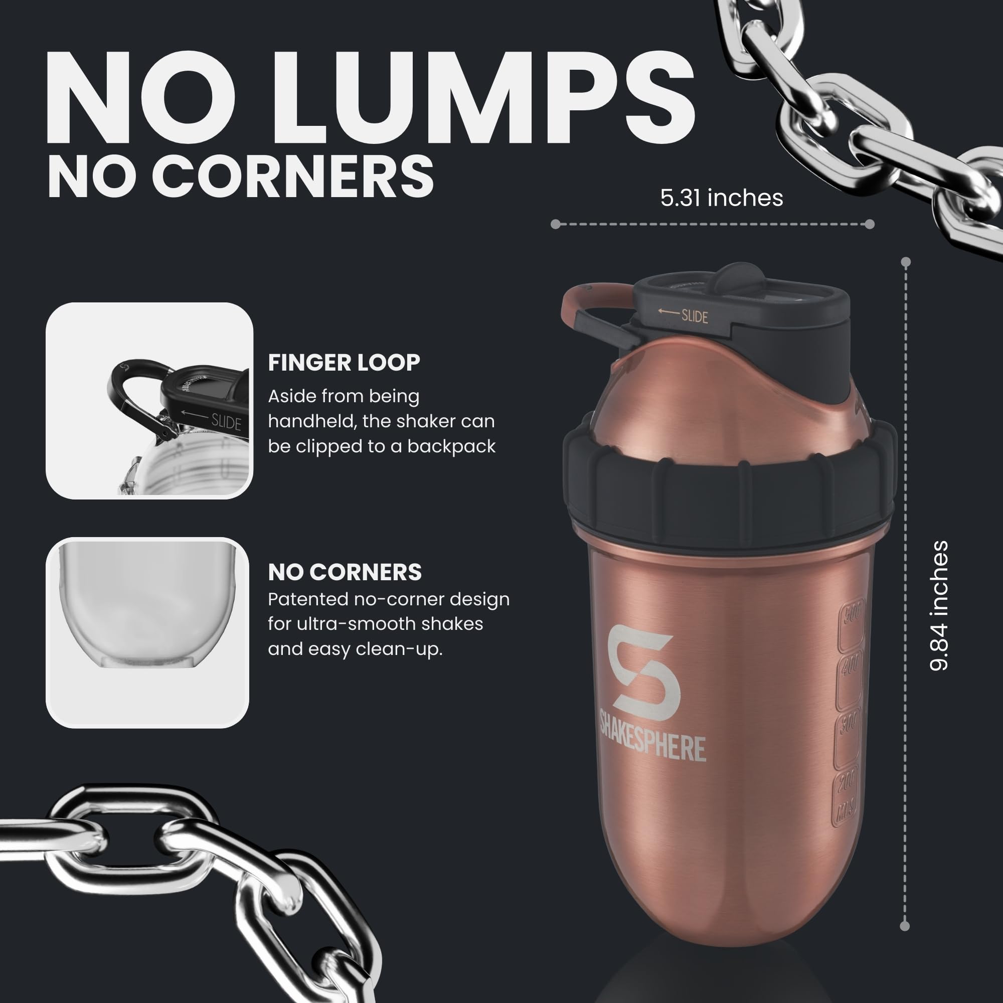 SHAKESPHERE BPA-free stainless steel body supports safe hydration.