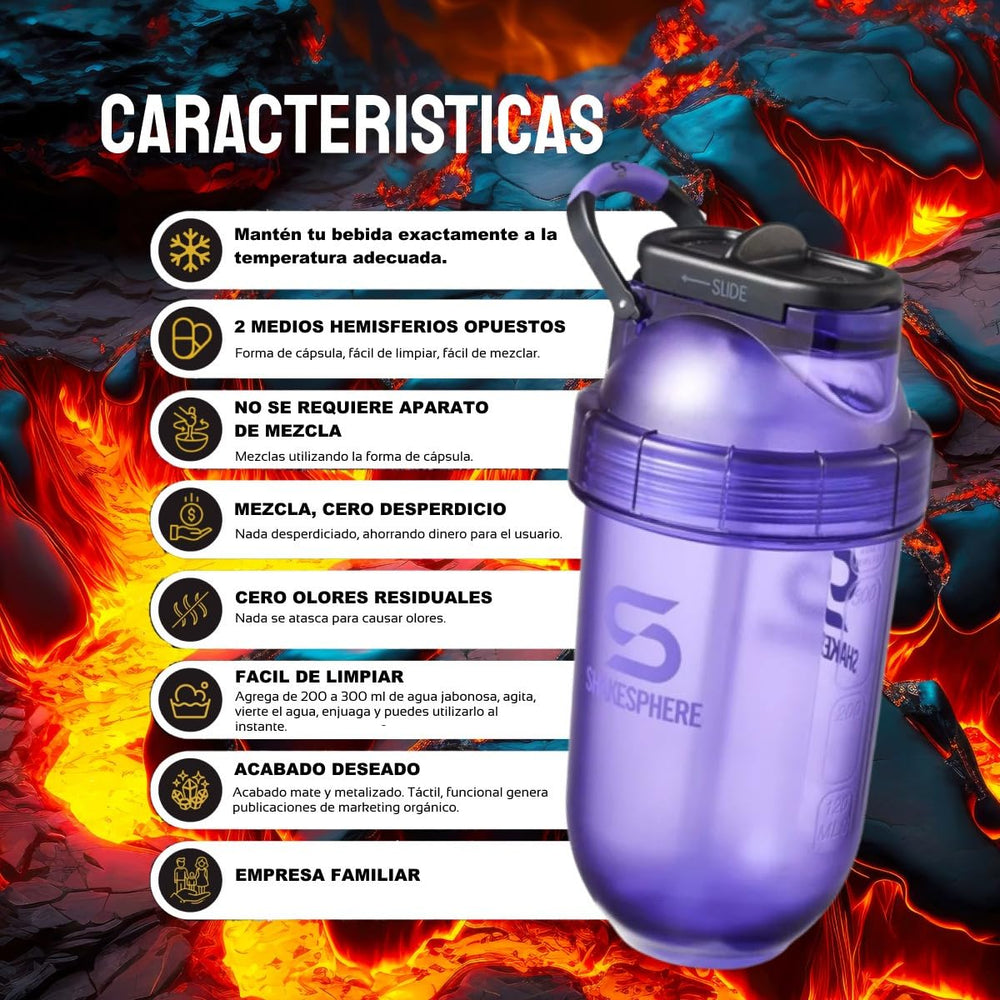 SHAKESPHERE capsule shape blends powders smoothly with no mixing ball for clean shakes