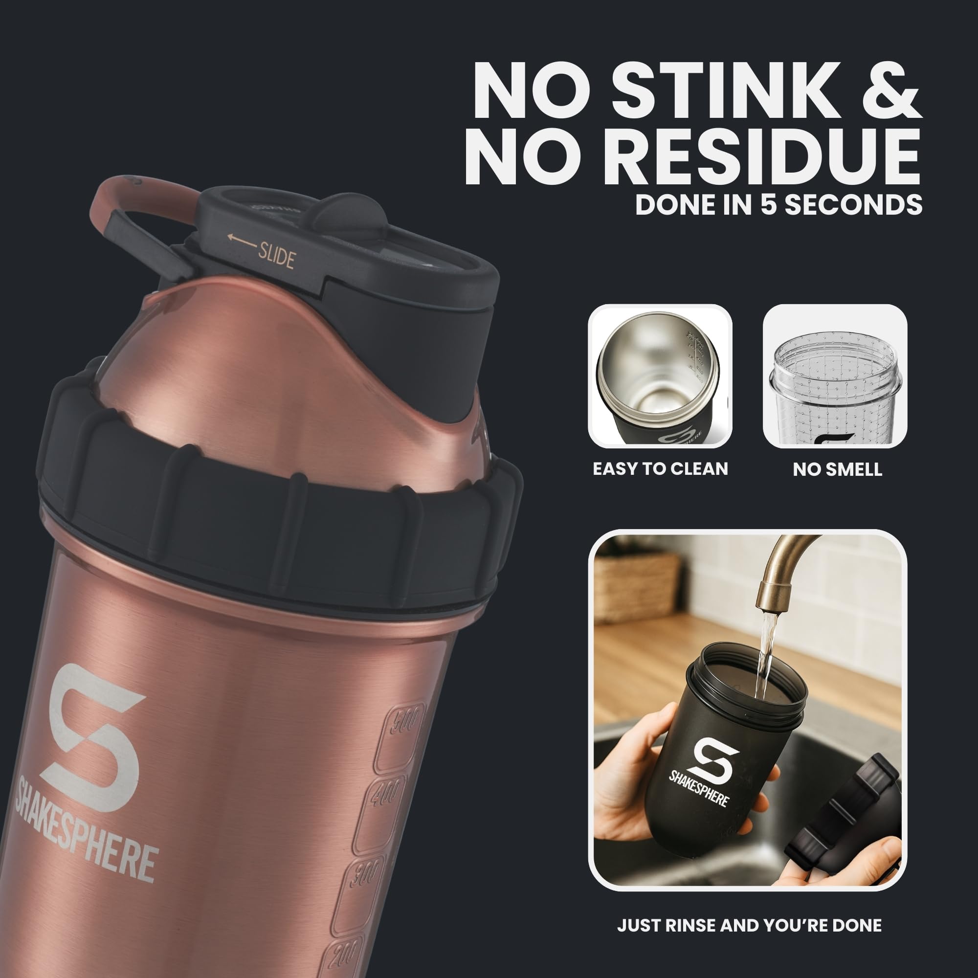 SHAKESPHERE rugged gym shaker resists dents and outdoor wear.