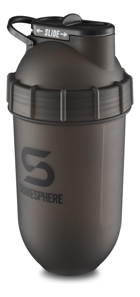SHAKESPHERE Shaker Bottle in frosted black, leak-proof for gym or on-the-go use.