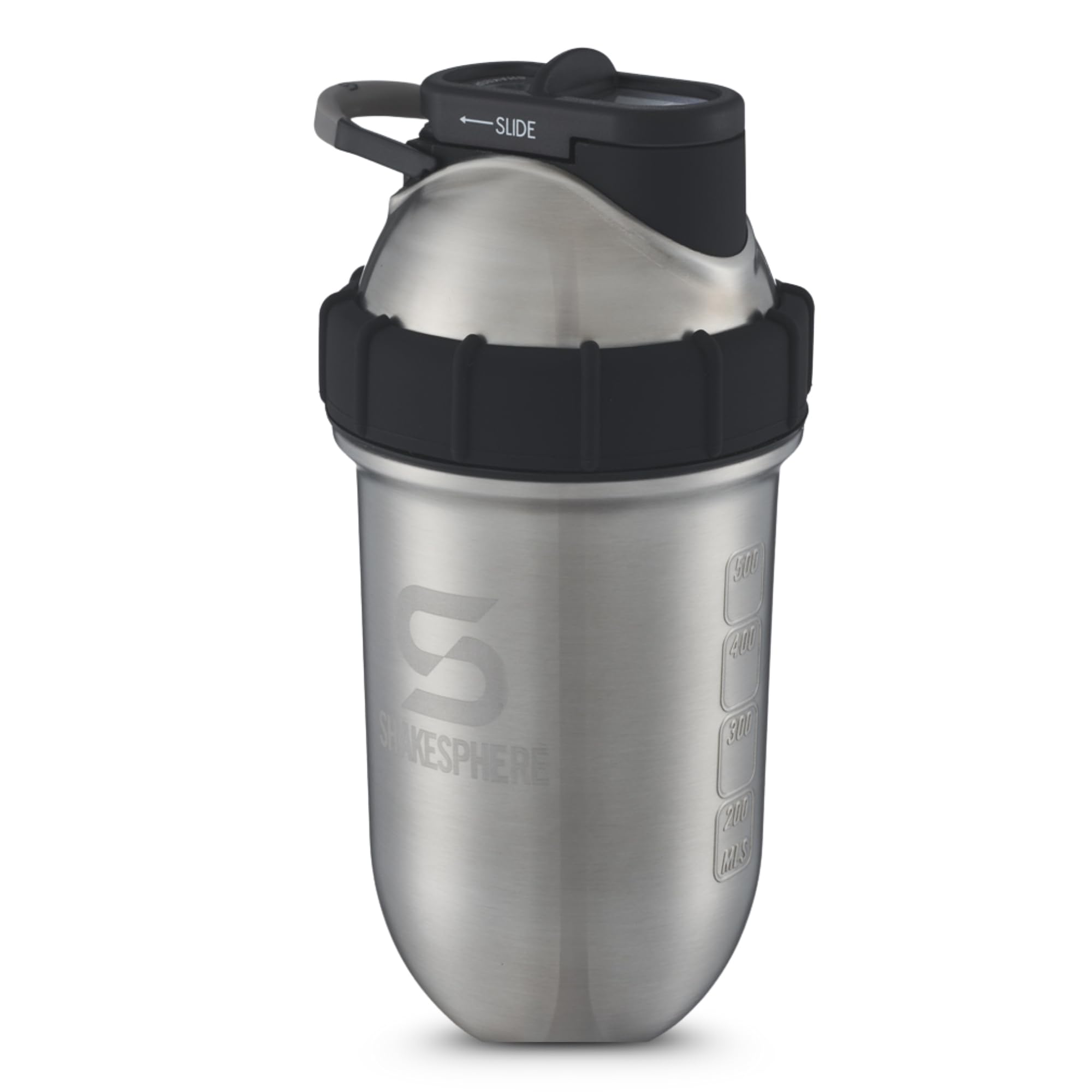 SHAKESPHERE stainless steel shaker bottle with lid for secure transport and no leaks