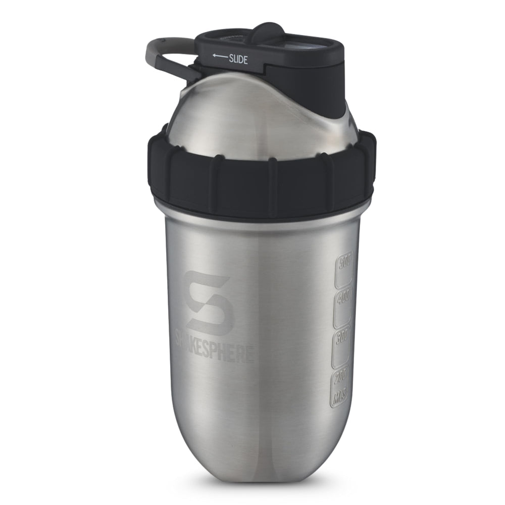 SHAKESPHERE stainless steel shaker bottle with lid for secure transport and no leaks