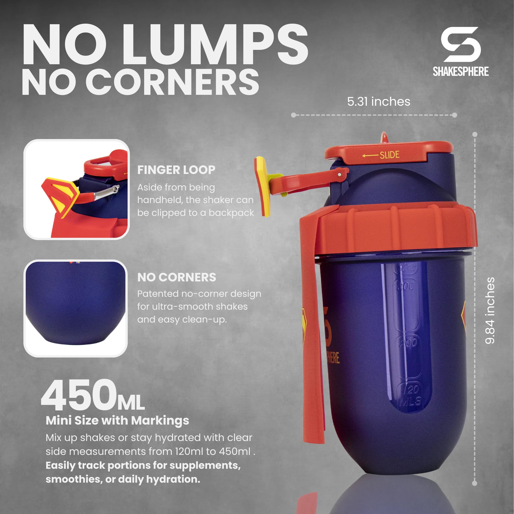 SHAKESPHERE Superman Edition capsule design for smooth mixing without blender ball