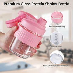 ShakeXpert 12oz glass shaker bottle cap closed shows spill-proof performance during workouts