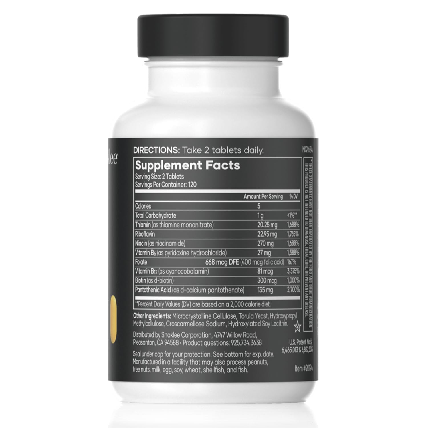 Shaklee B-Complex tablets close-up shows easy-to-take capsules for daily wellness.