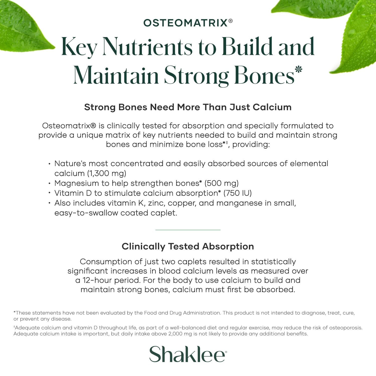 Shaklee OsteoMatrix combines vitamins D, K, zinc, manganese for bone support