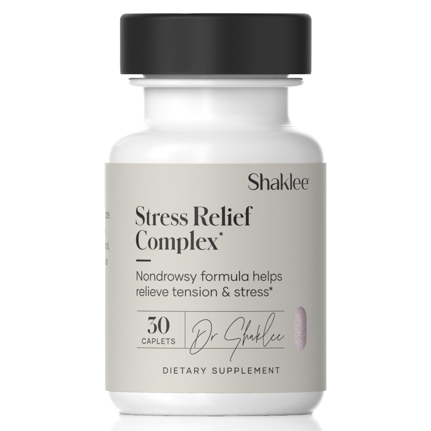 Shaklee Stress Relief Complex bottle front—promising daily calm and focused energy.