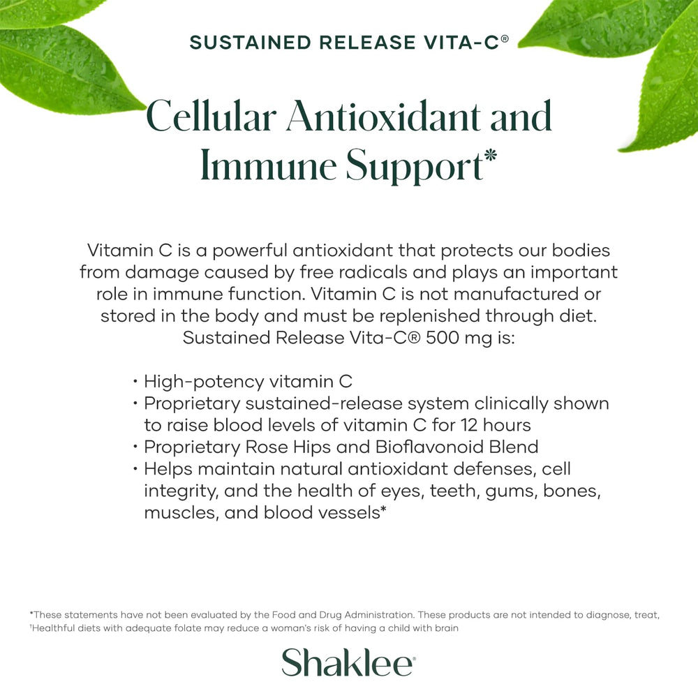 Shaklee Vita-C 500mg label features rose hips and bioflavonoids for antioxidant support