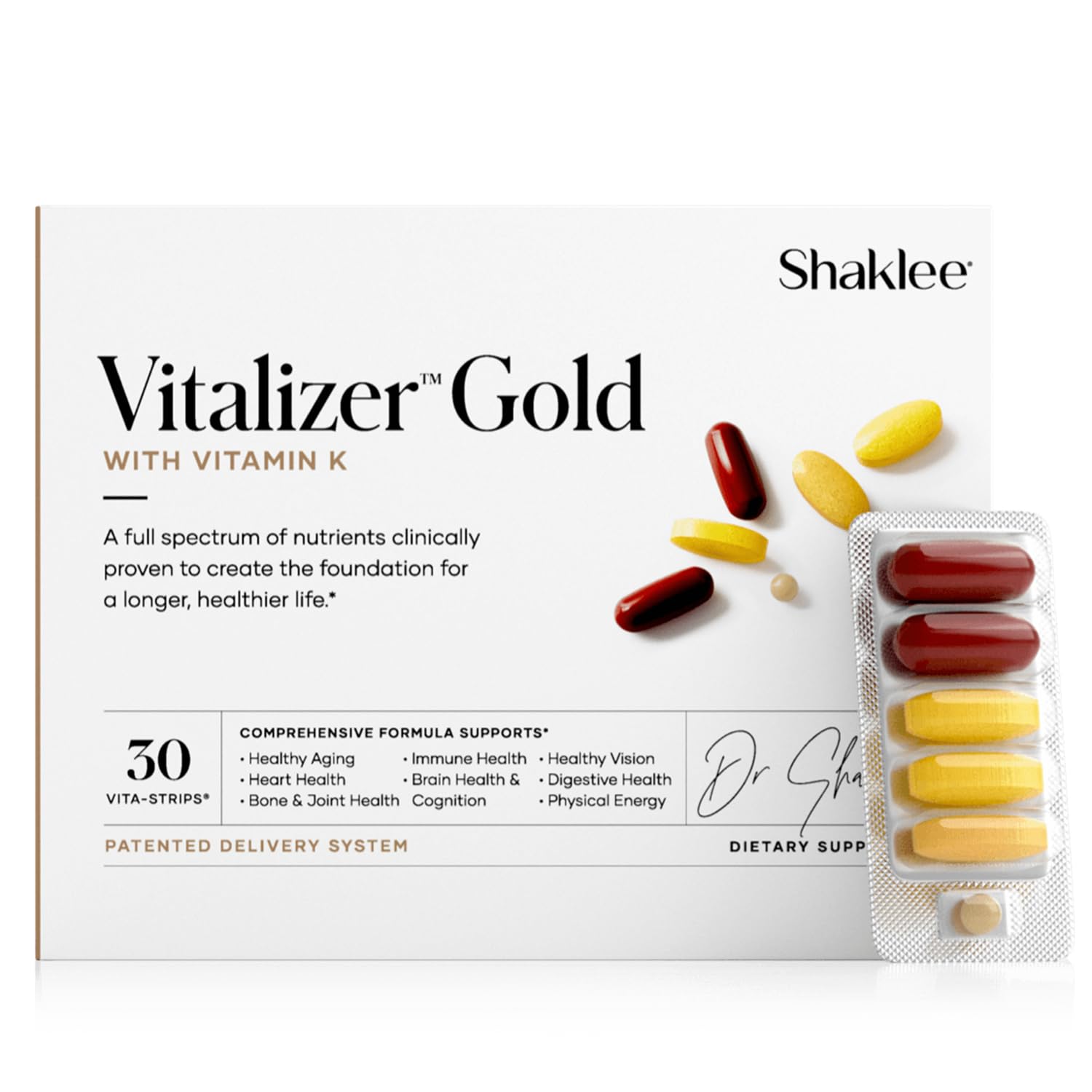 Shaklee Vitalizer Gold bottle with 30 Vita-Strips for daily nourishment