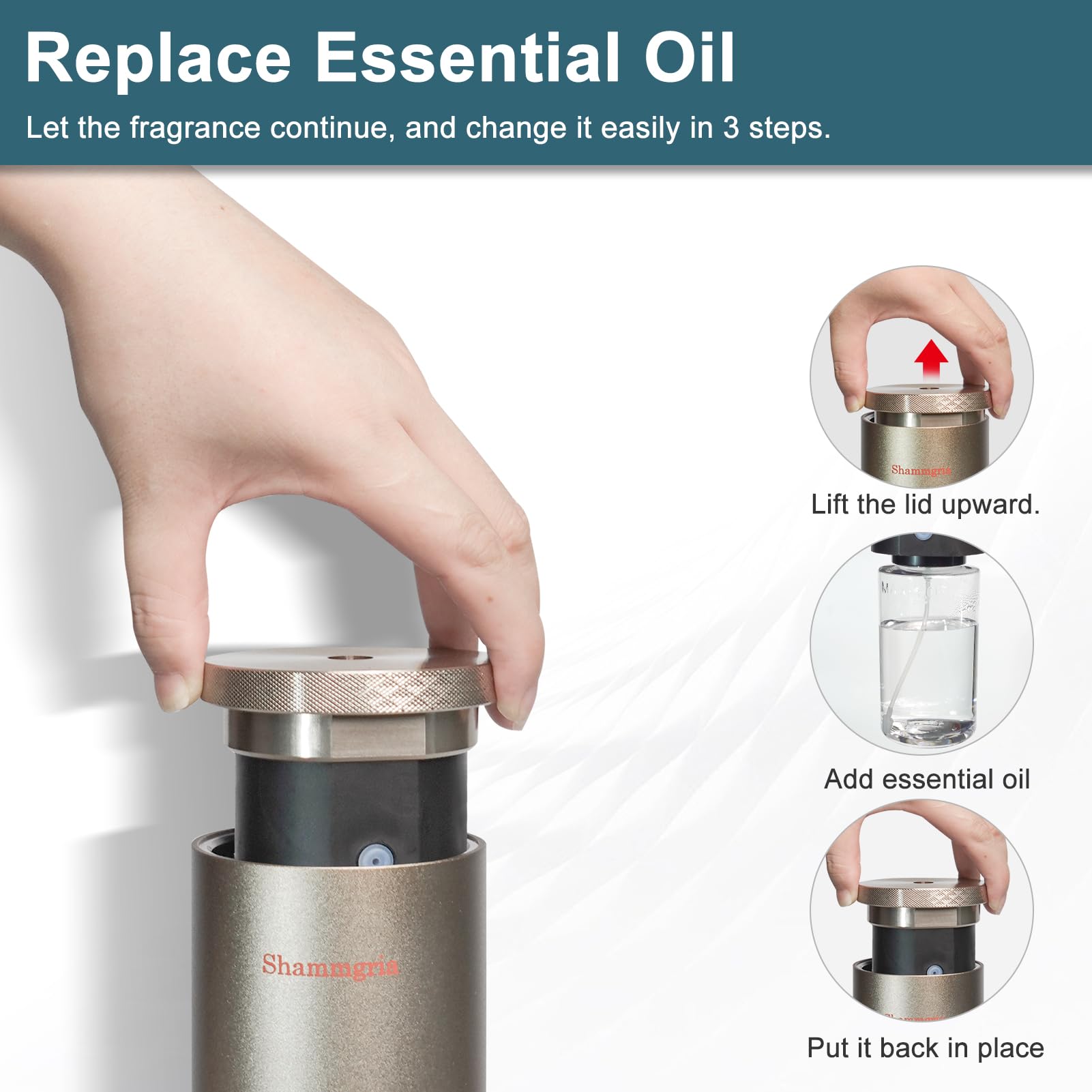 Shammgria diffuser compatible with pure essential oils for customization