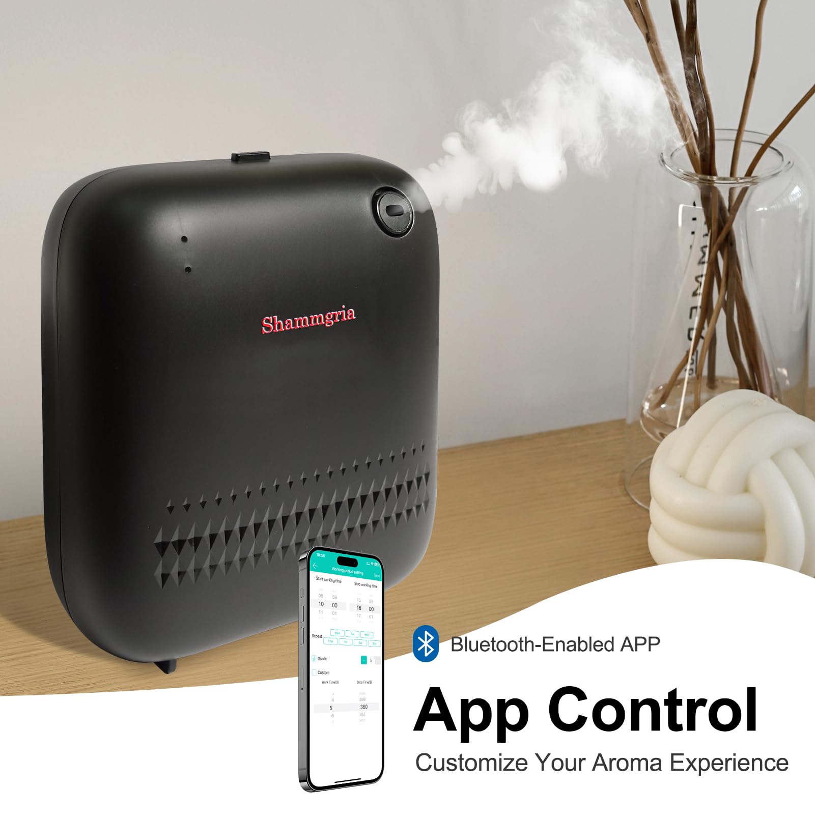 Shammgria diffuser app control interface for easy scent management