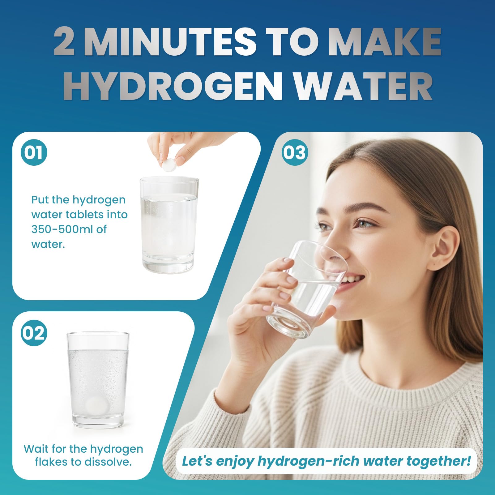 Tablet dissolving in water to create hydrogen-rich hydration.