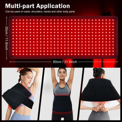 Wrap-ready 80x30 cm red light mat demonstrates flexible placement.