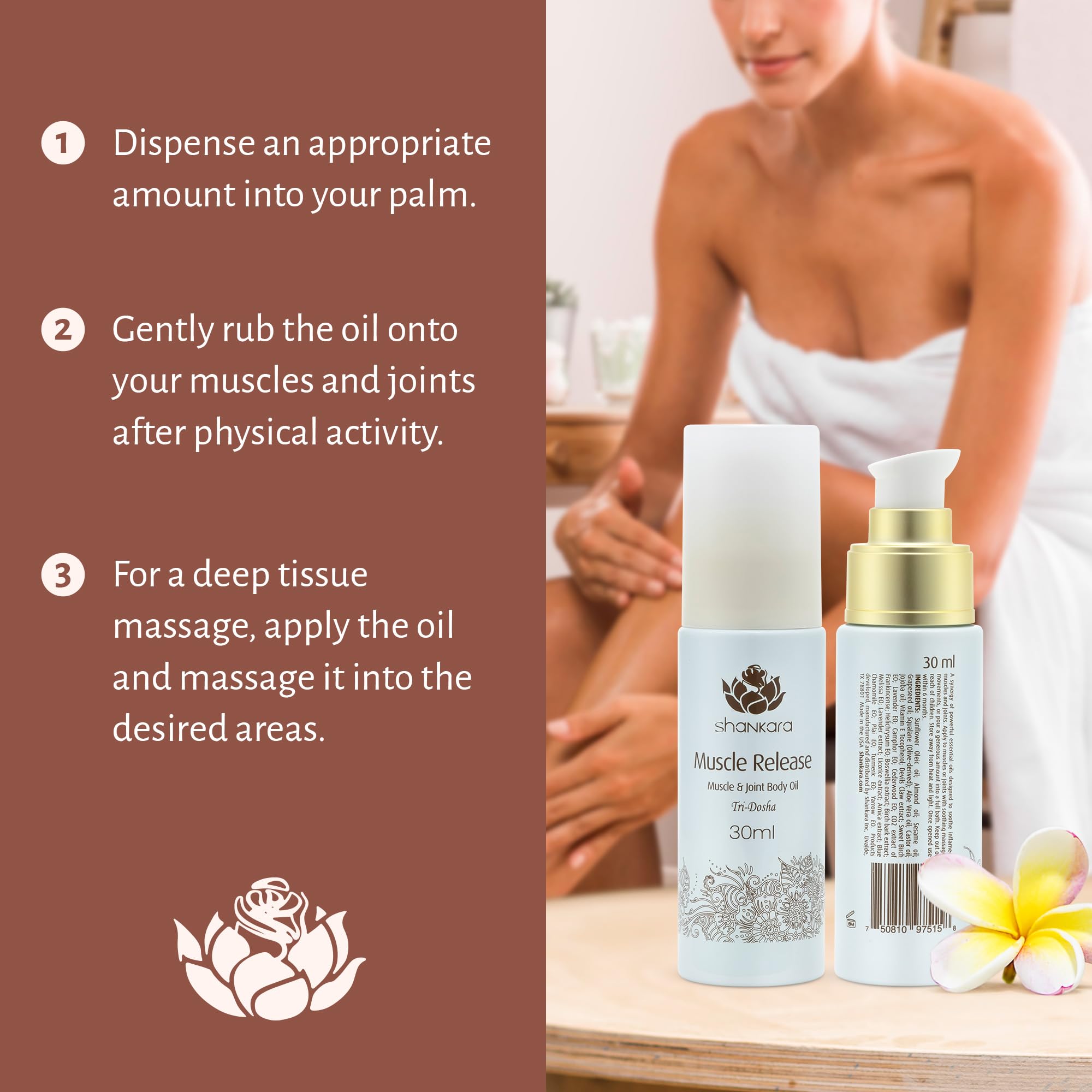 Shankara body oil after shower provides long-lasting hydration.