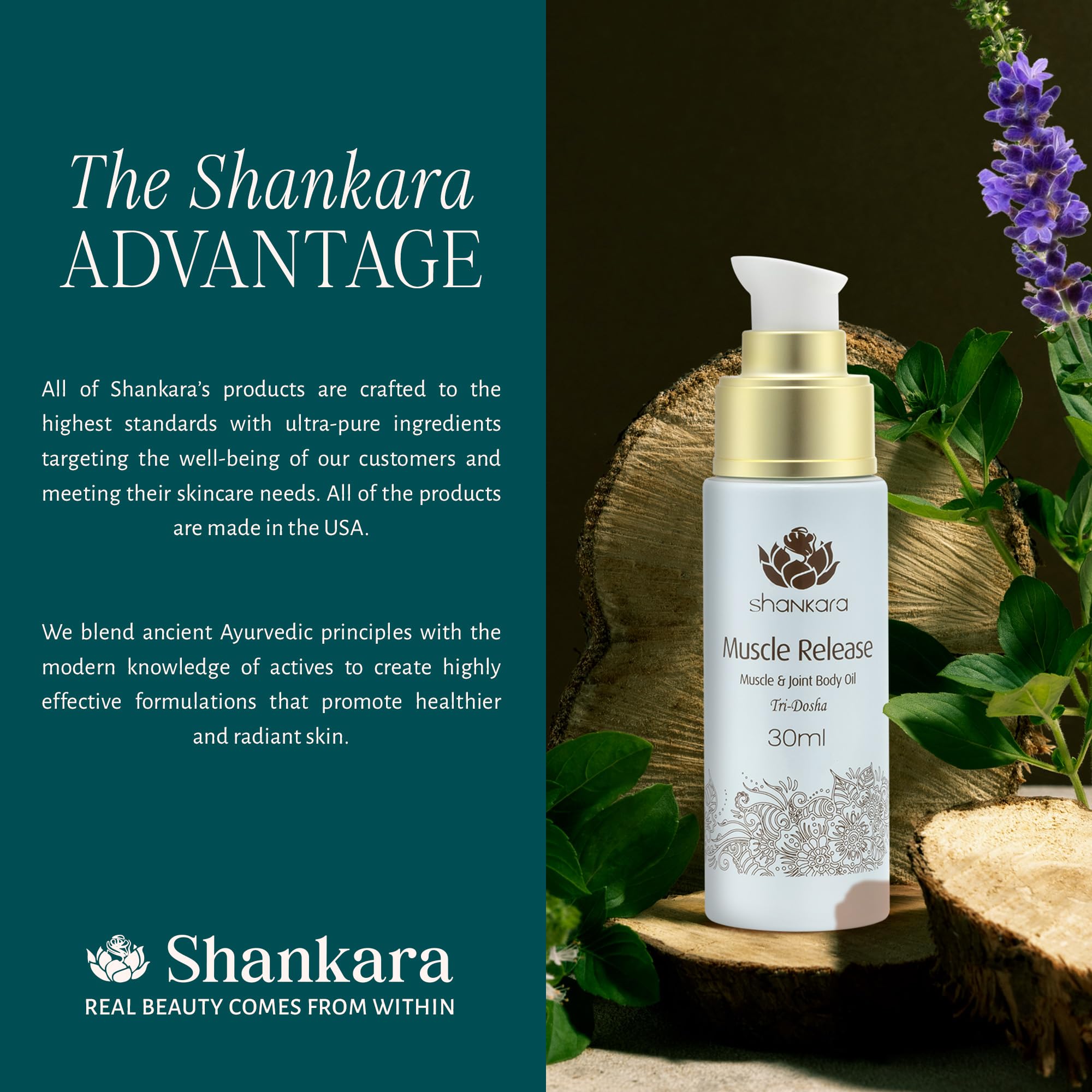 Shankara herbal oil packaging highlights natural ingredients and soothing scent.