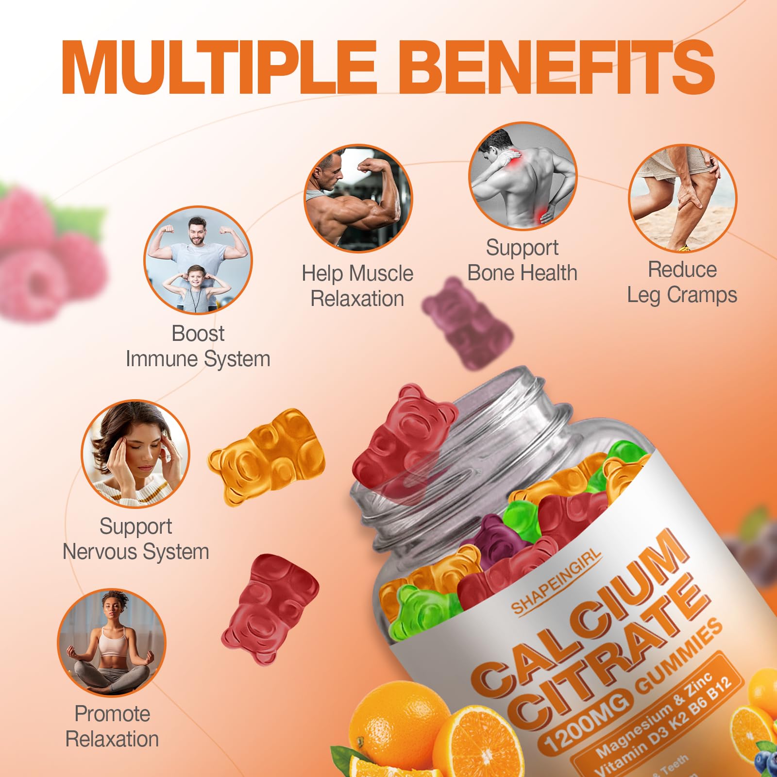 SHAPEINGIRL calcium citrate gummies close-up – tasty, easy to chew.
