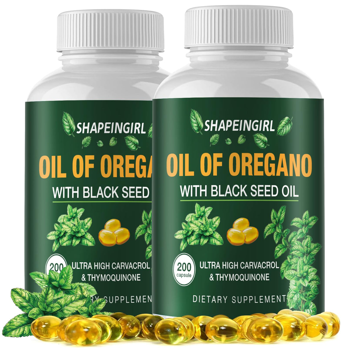 Shapeingirl Oregano Oil softgel bottle suggesting immune support potential