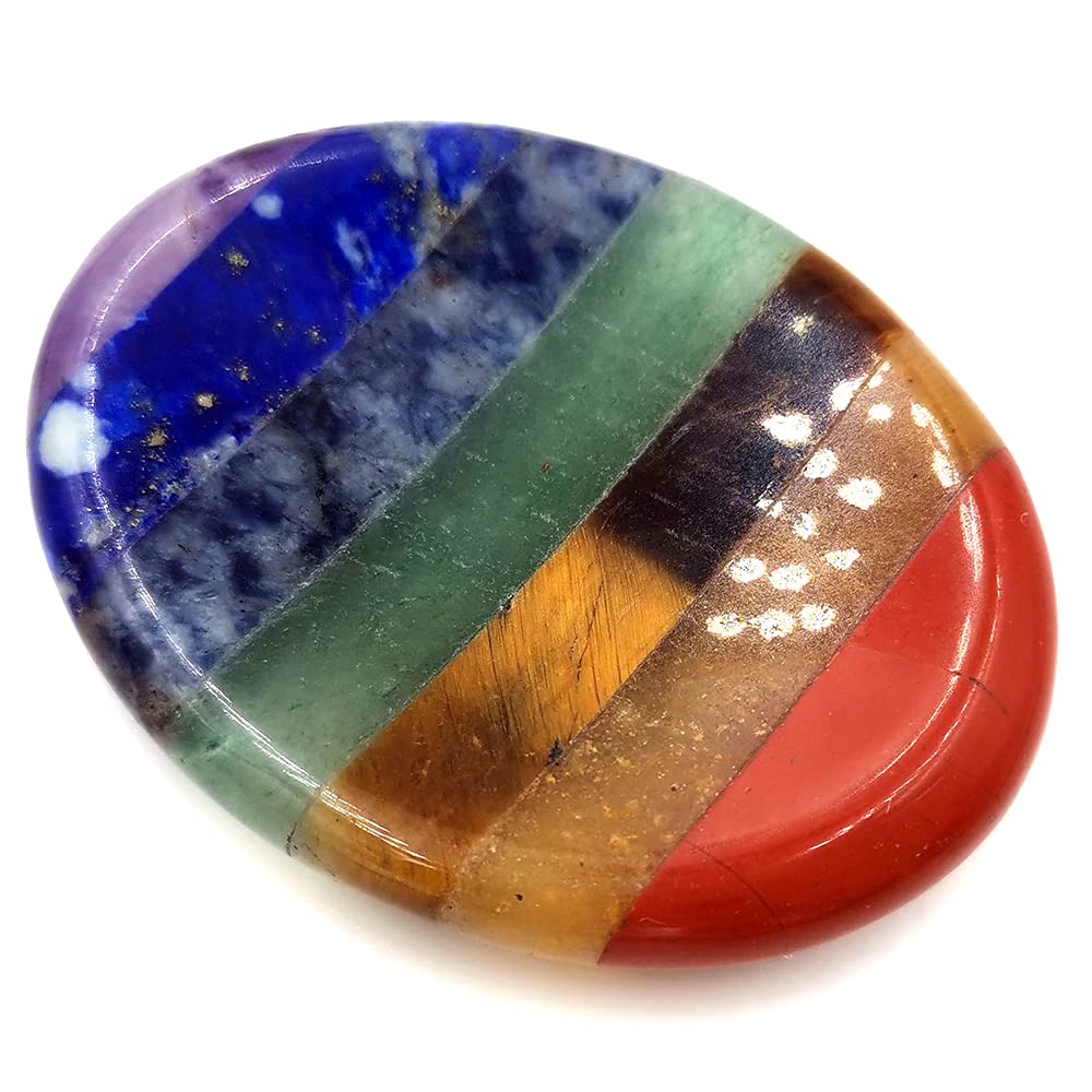 SHARKOOO thumb worry stone in oval shape with seven crystals for portable calm