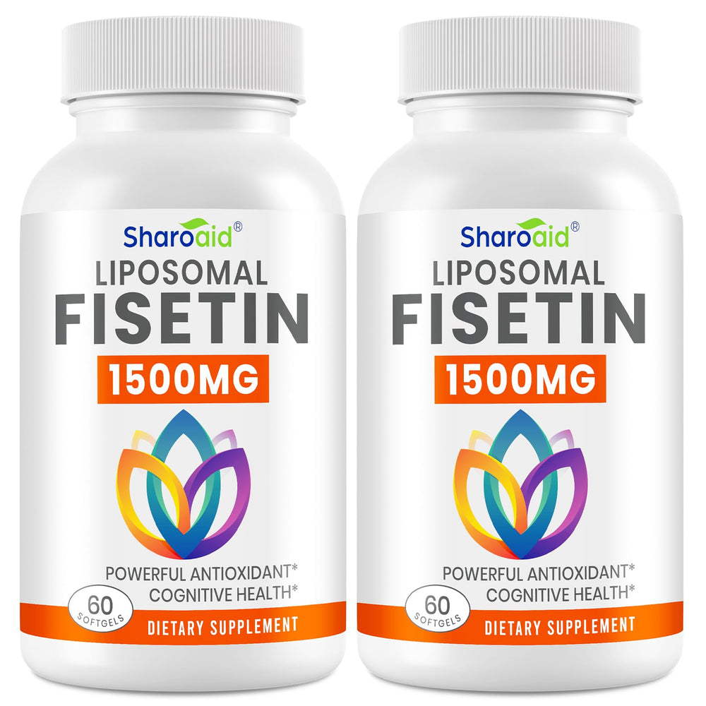 Sharoaid liposomal fisetin bottle close-up highlighting enhanced absorption