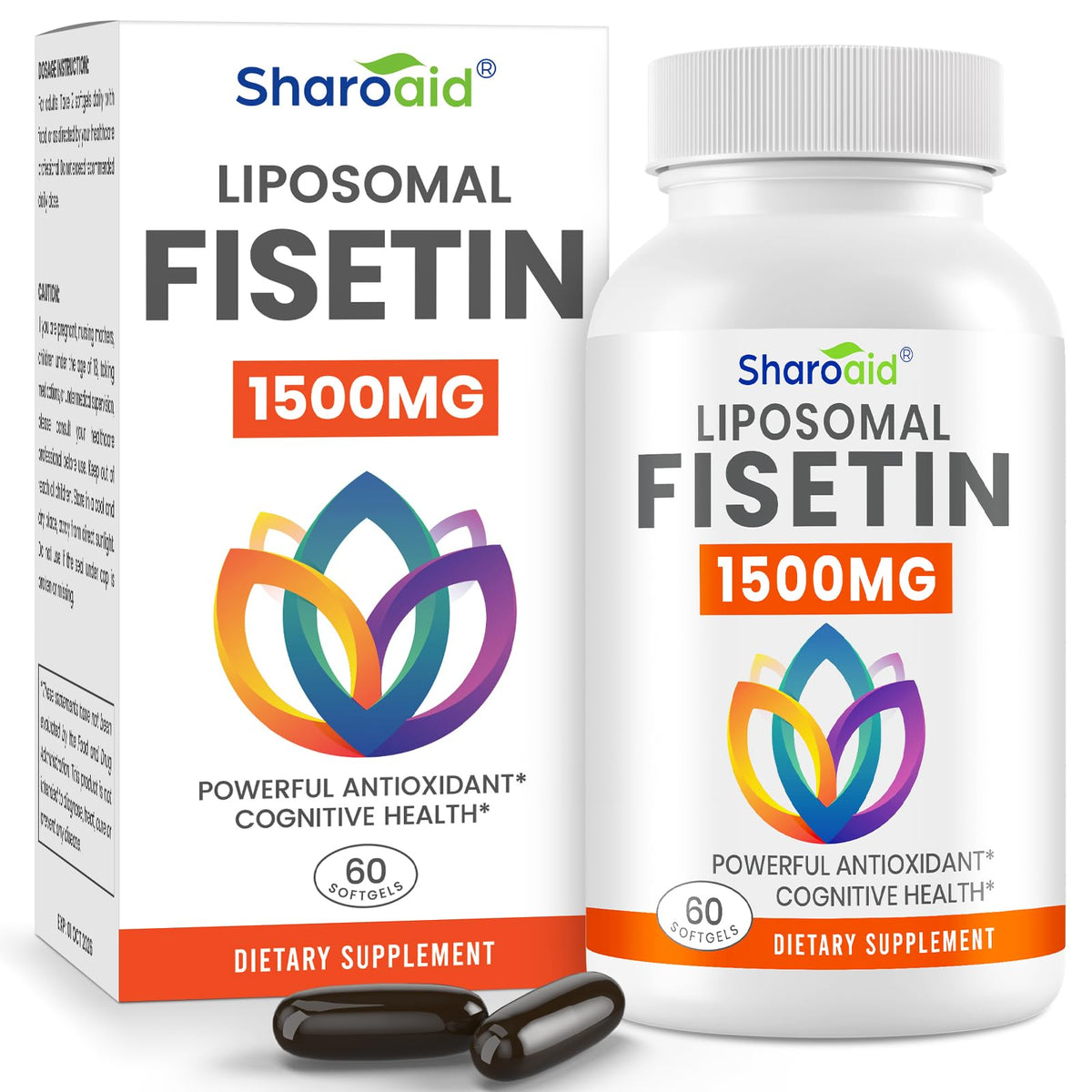 Sharoaid liposomal fisetin bottle showing high-potency formula