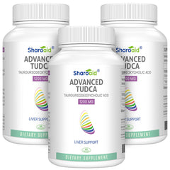 Sharoaid TUDCA Liver Support bottle front highlights 1200 mg formula for liver health