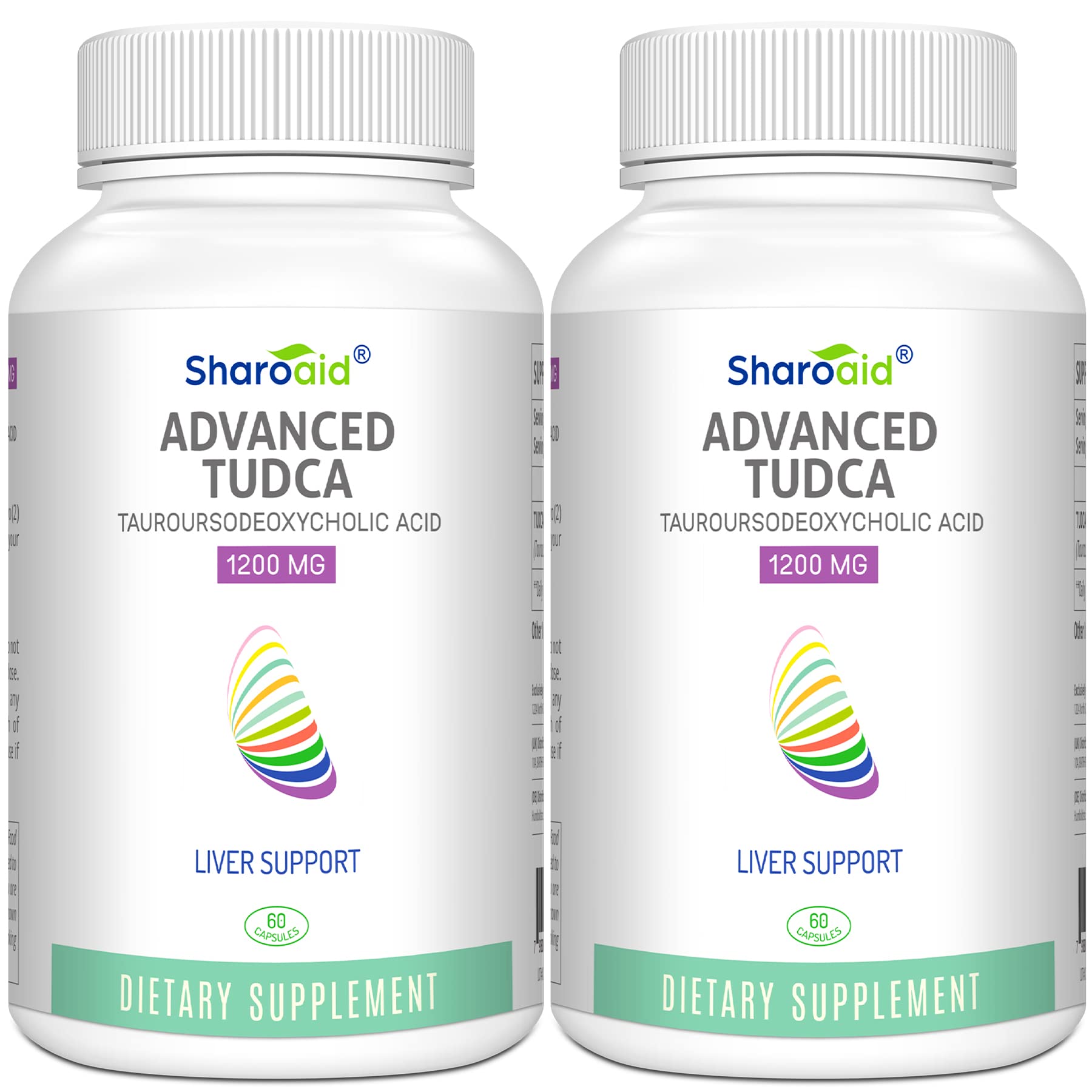 Sharoaid Tudca liver-support bottle showing 1200 mg formula for daily liver care.