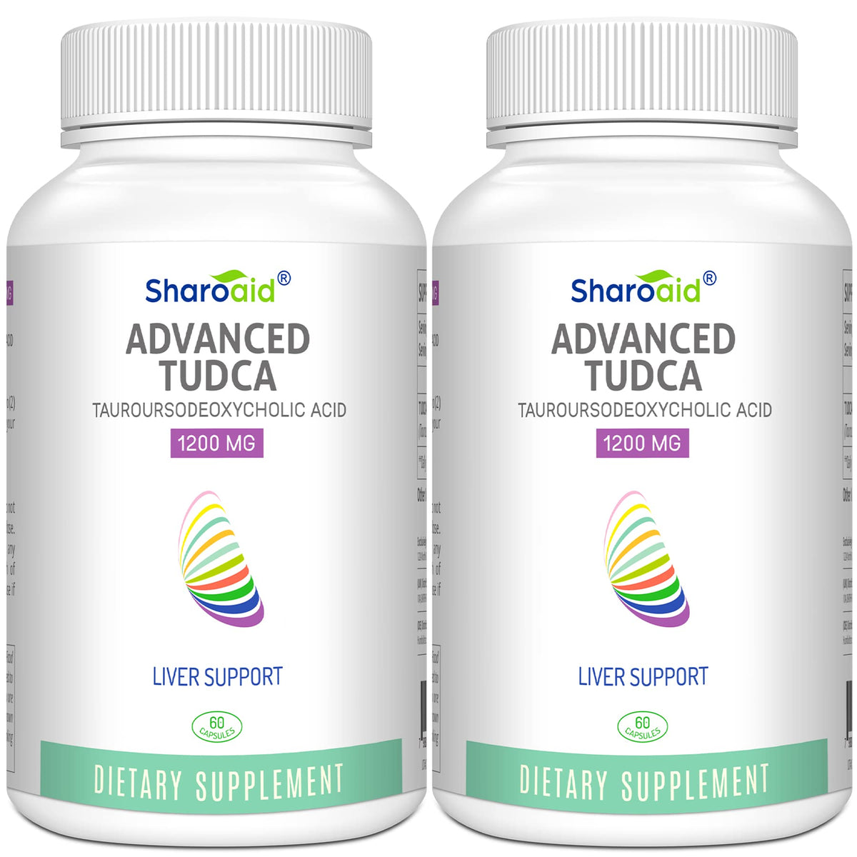 Sharoaid Tudca liver-support bottle showing 1200 mg formula for daily liver care.