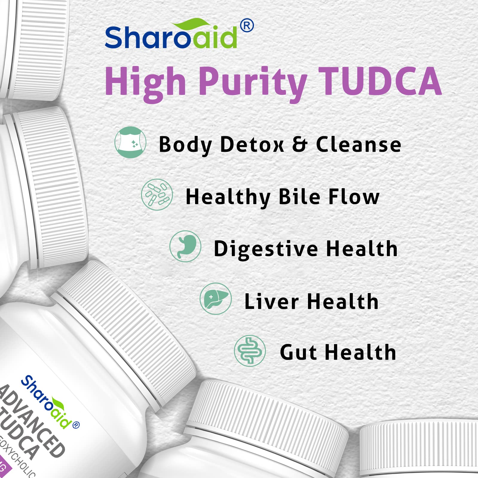 Sharoaid TUDCA quality seal on packaging highlights UK GMP manufacturing