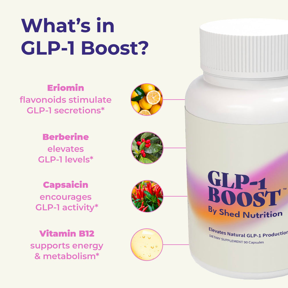 Person preparing to take Shed Nutrition GLP-1 Boost before a meal.