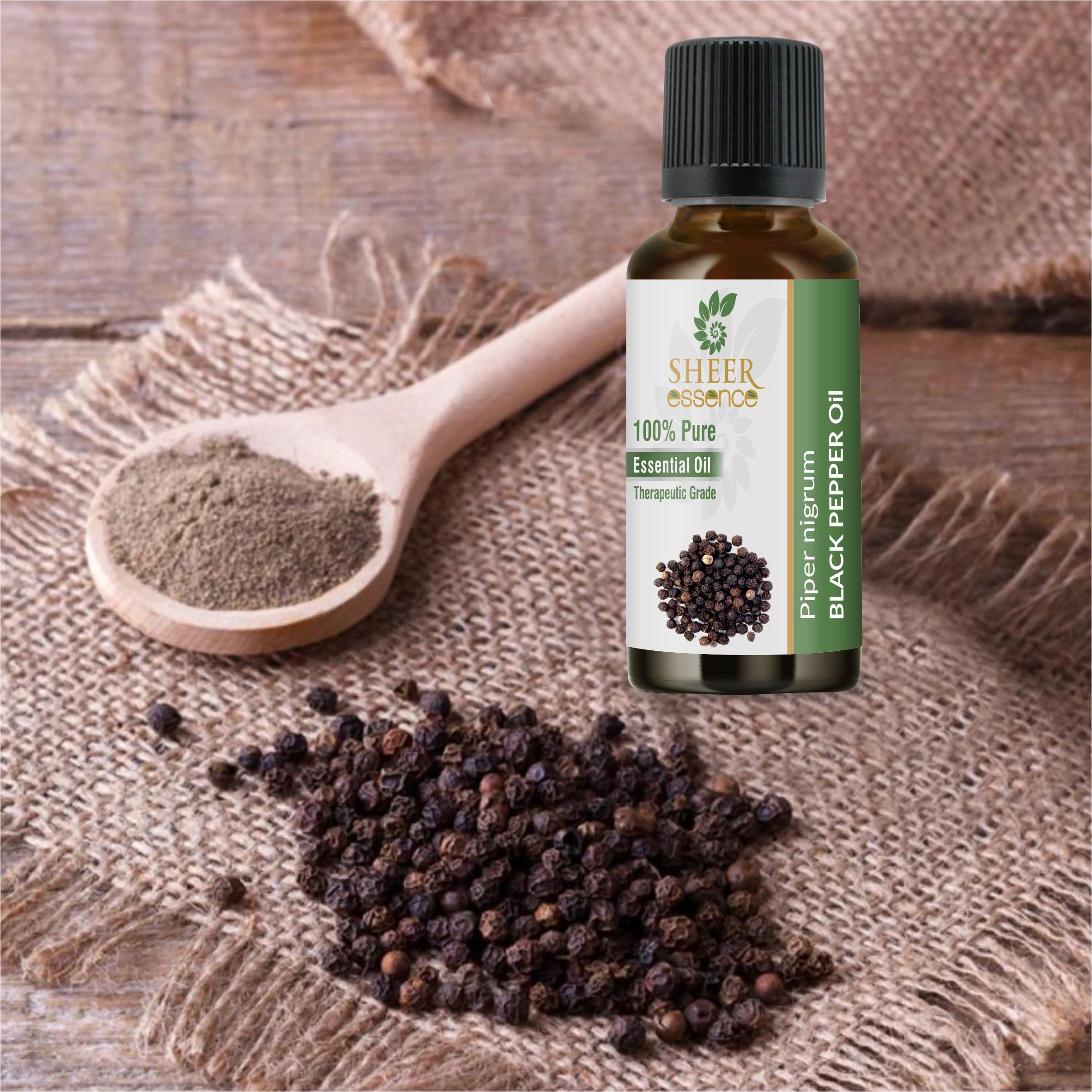 Close-up of Sheer Essence Black Pepper Oil bottle ready for diffusion.