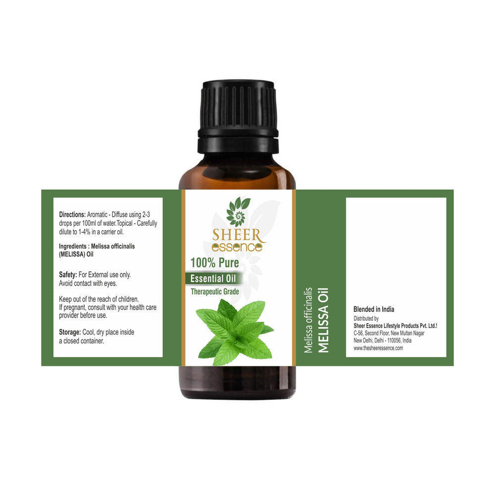 Melissa oil in elegant bottle for aromatherapy sessions and DIY beauty recipes.