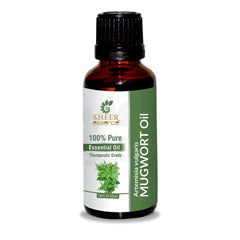 Sheer Essence Mugwort Oil bottle closeup for pure aroma ideal in diffusers