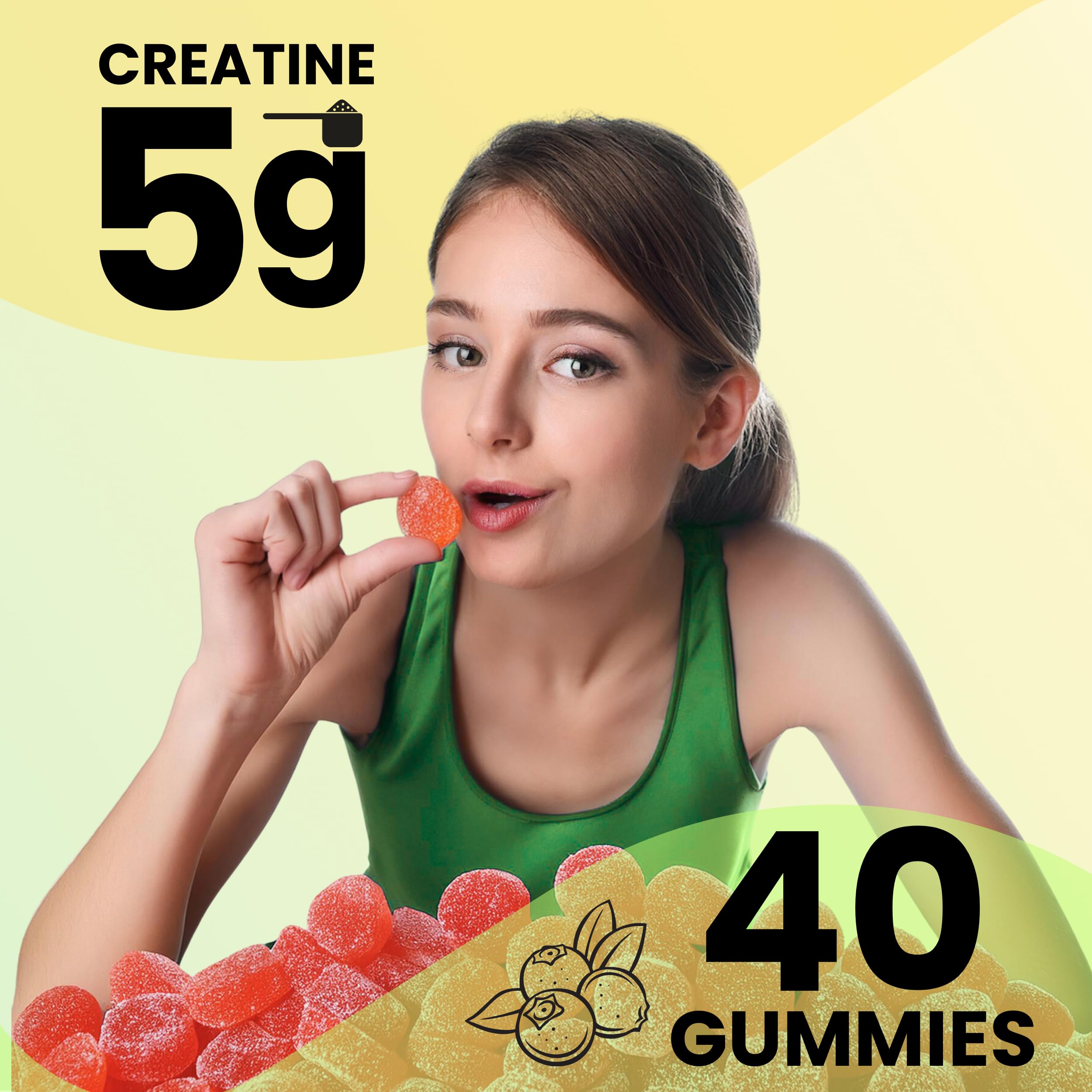 Visual emphasizing fast-absorbing Creatine Gummies from SHEVAT VITAMINS