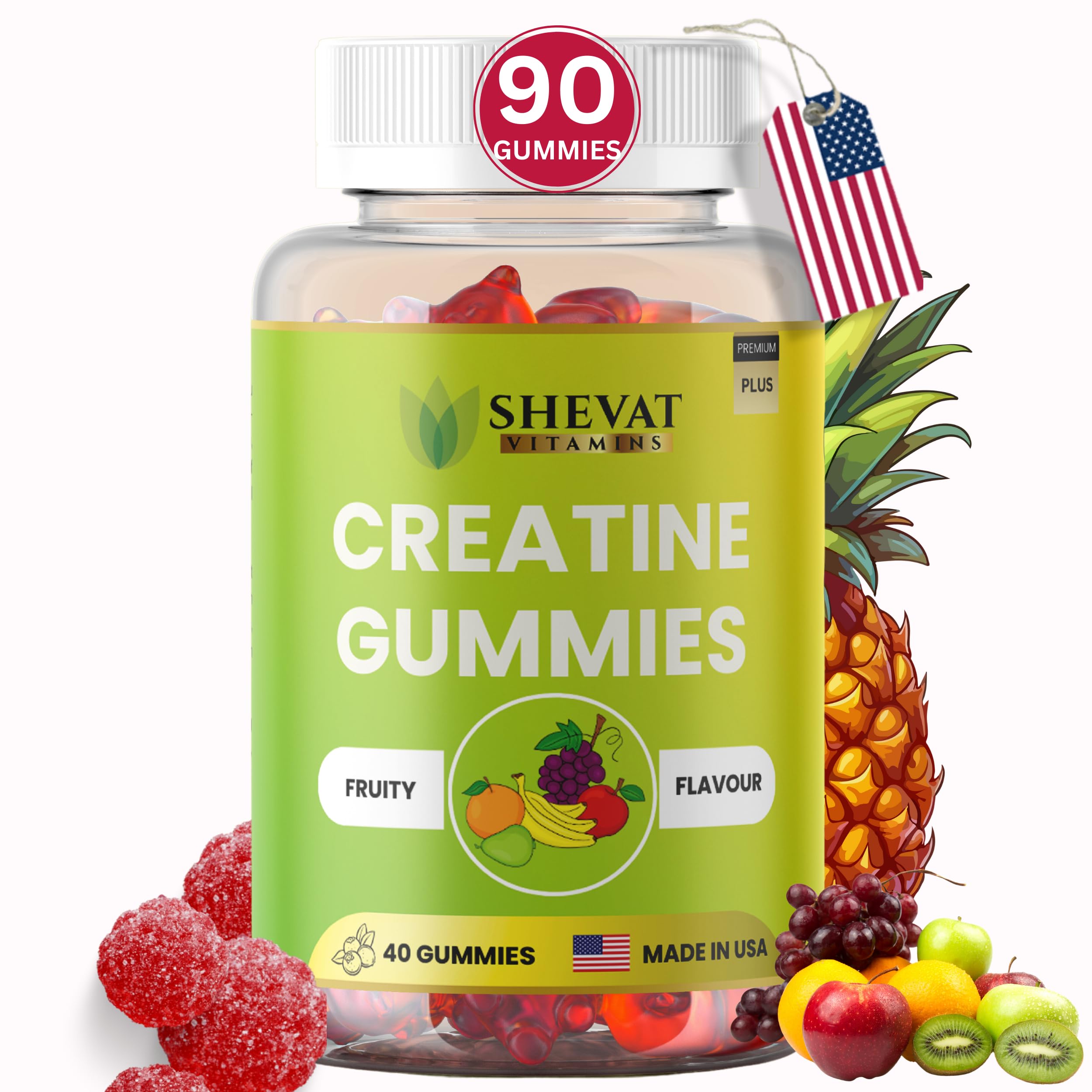 SHEVAT VITAMINS Creatine Gummies in a pack close-up for on-the-go strength support