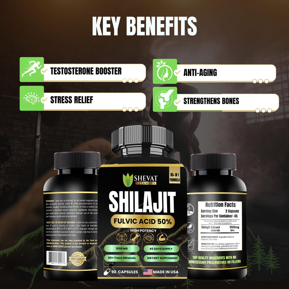 USA-made label on SHEVAT VITAMINS Shilajit capsules.